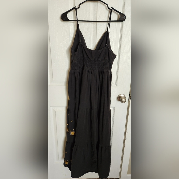 Large Medium Black and Gold Embroidered Women's Dress Celestial Sun Star Maxi - Picture 6 of 9